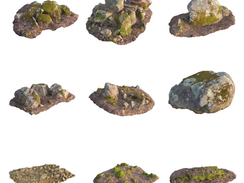  青苔石头巨石岩石3d模型 