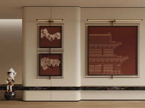  新中式中古挂画 装饰画 挂画 画框 客厅挂画3d模型 