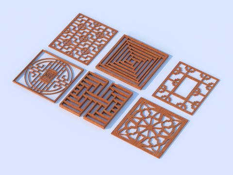  镂花窗 花格窗 镂空窗 浮雕 木雕3d模型 