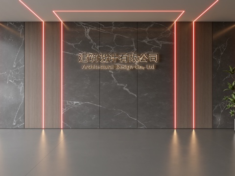  前台背景墙 大厅背景墙 公司形象墙  前台接待背景3d模型 
