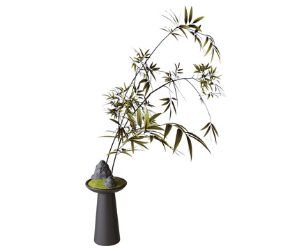  新中式植物摆件 盆栽盆景su模型 