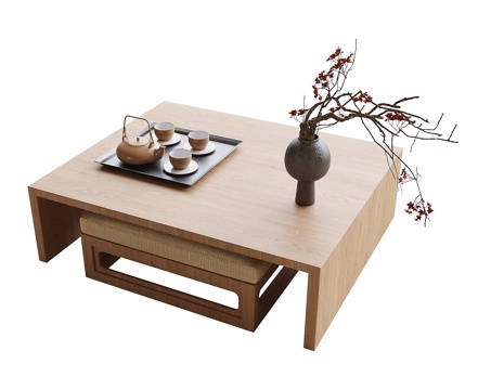  现代阳台茶桌椅 小茶桌 榻榻米茶桌su模型 