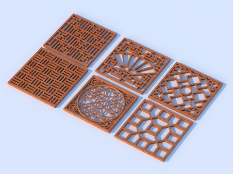  镂花窗 花格窗 镂空窗 浮雕 木雕3d模型 
