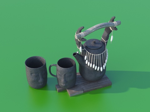  茶具 茶壶 茶杯 中式摆件3d模型 