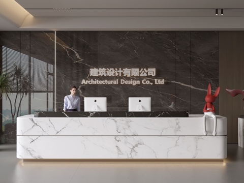  现代公司前台  接待区 吧台  接待台 服务台 公司前台背景su模型 