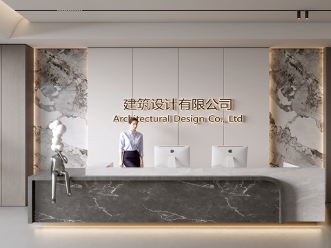  现代公司前台  接待区 吧台  接待台 服务台 公司前台背景su模型 