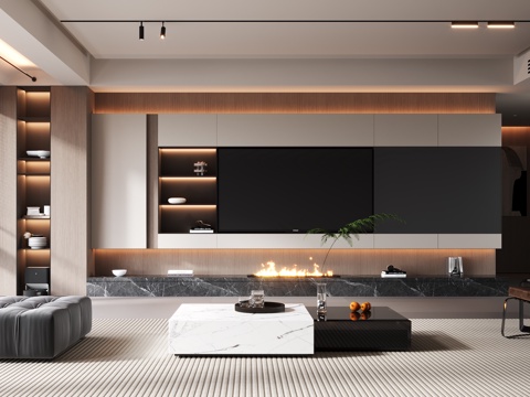 现代电视背景墙3d模型 