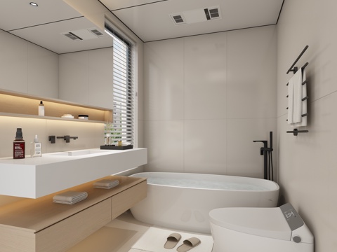  现代奶油风卫生间3d模型 