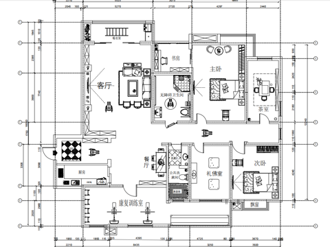  适老化平面布局图  老年人居住空间设计cad施工图 
