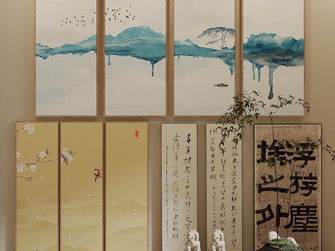  宋式新中风挂画 山水画 水墨画 字画 书法3d模型 