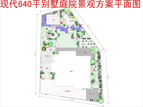  现代640平别墅庭院景观方案平面图cad施工图 
