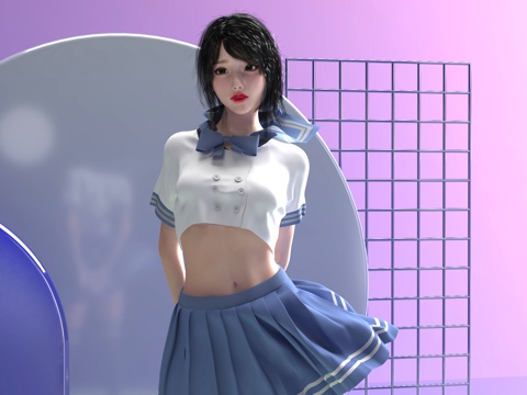  青春校服女生 水手服女性 服装美女 动漫人物su模型 
