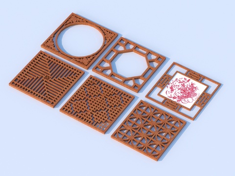  镂花窗 花格窗 镂空窗 浮雕 木雕3d模型 