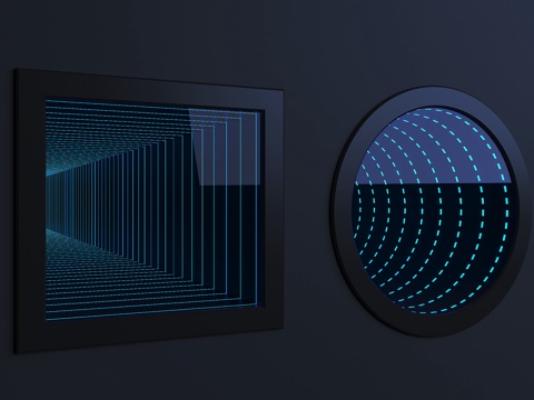 现代深渊镜 网红深渊镜 现代镜子 装饰深渊镜 隧道镜子3d模型 
