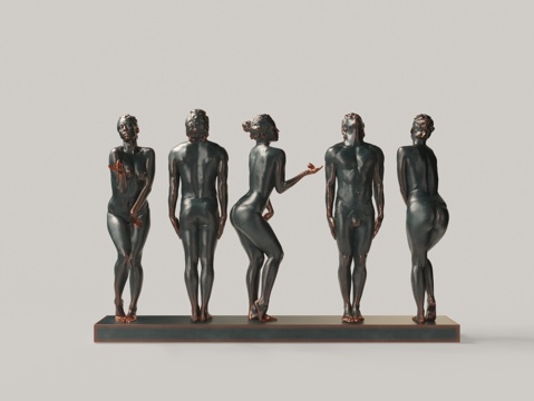  现代青铜人物雕像摆件3d模型 