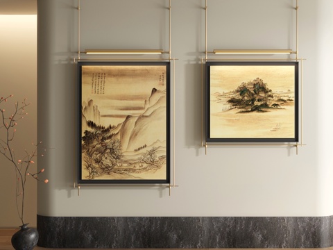  宋式装饰画 新中式山水画3d模型 