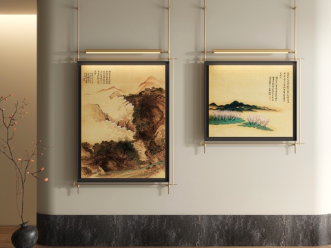  宋式装饰画 新中式山水画3d模型 