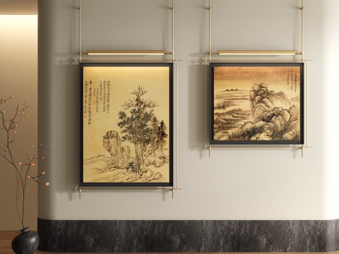  宋式装饰画 新中式山水画3d模型 