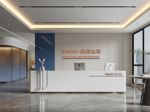  现代公司前台 办公区 接待区 前台 背景墙 画su模型 