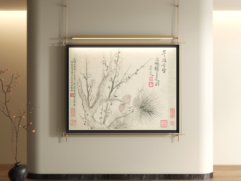  宋式装饰画 新中式山水画3d模型 