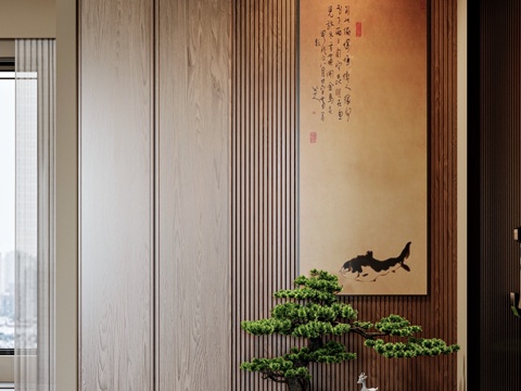  新中式风格家居入户玄关3d模型 