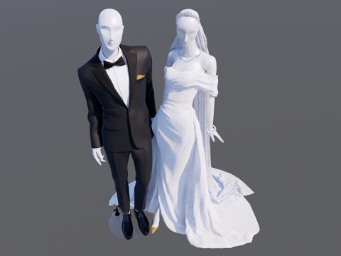  现代婚纱模特su模型 