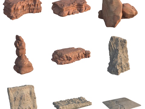  砂岩石石堆石壁巨石大石头3d模型 