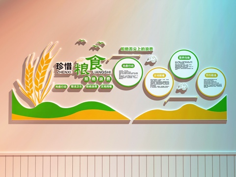  现代文化墙 校园文化墙 食堂文化墙 粮食文化墙su模型 