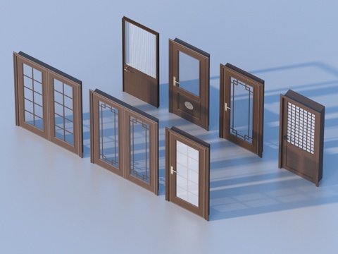  门 房门 木门 单开门 玻璃门 双开门3d模型 