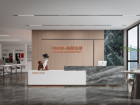  现代公司前台 办公区 接待区 前台 背景墙 画su模型 