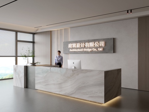  现代公司前台  接待区 吧台  接待台 服务台 公司前台背景su模型 