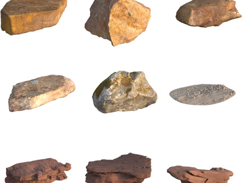  砂岩石石堆石壁巨石大石头3d模型 