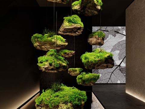  禅意新中式苔藓端景su模型 