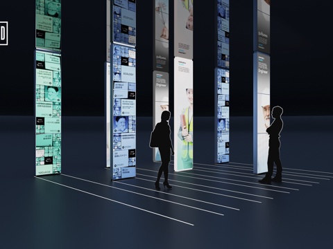  展览展示展馆 现代科技展厅 LED显示屏幕矩阵 展厅造型柱子3d模型 