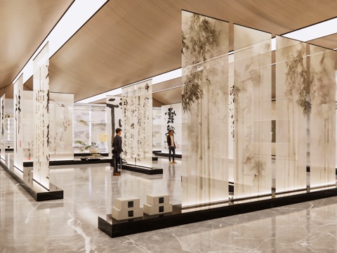  文化展厅 书法展厅 展厅 卷轴3d模型 