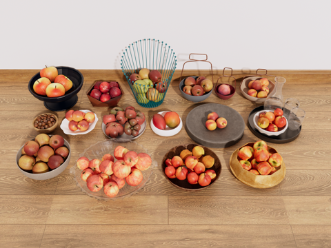  水果 果篮 果盘 苹果 桃子su模型 