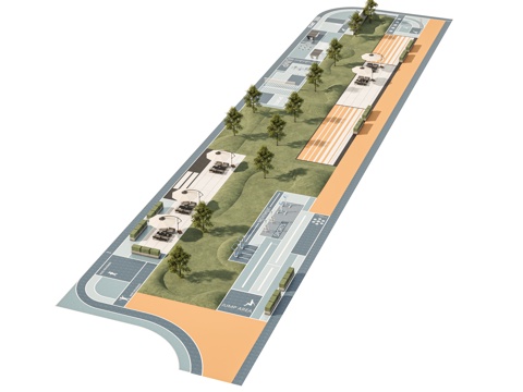  现代口袋公园 景观公园线性公园 儿童游乐场地 塑胶跑道公园su模型 
