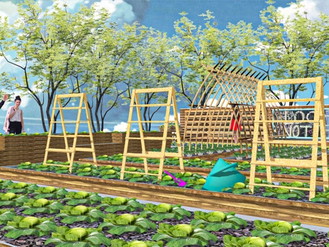 蔬菜菜园菜地花园 菜架 花箱 景墙su模型 