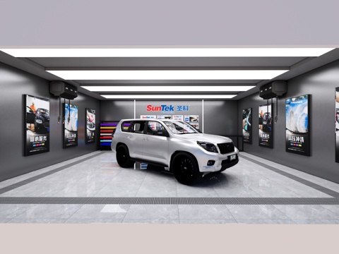  汽车展厅 汽车贴膜店  汽车洗车su模型 