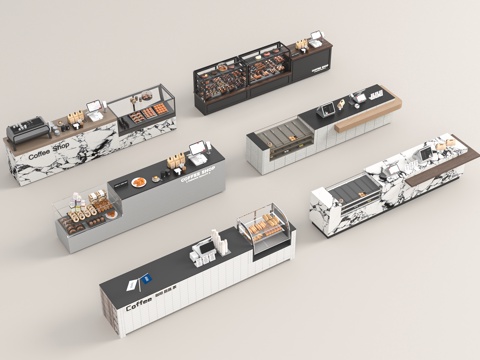  现代咖啡奶茶店工作台3d模型 