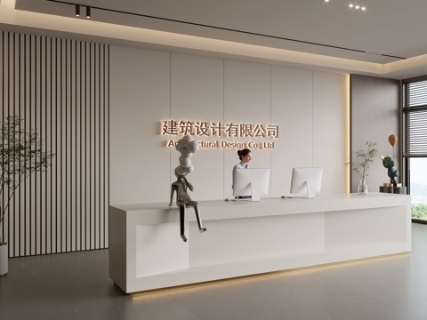  现代公司前台  接待区 吧台  接待台 服务台 公司前台背景3d模型 