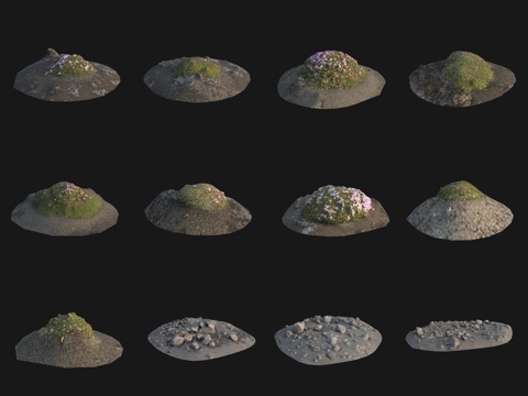  岩石青苔大石头石堆3d模型 