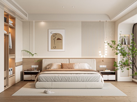  奶油风家居卧室简约su模型 