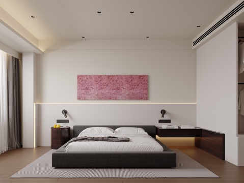  现代极简卧室衣帽间3d模型 