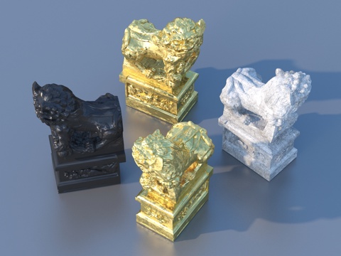  狮子 麒麟 神兽 石狮3d模型 
