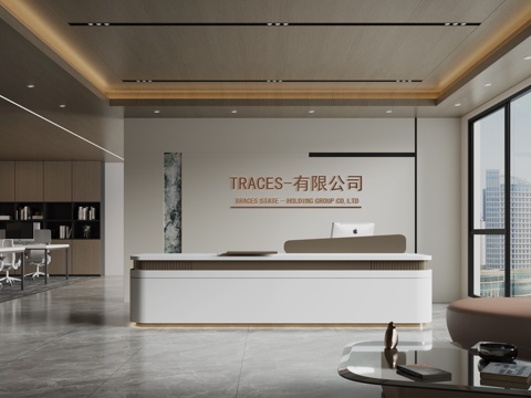  现代公司前台 办公区 接待区 前台 背景墙 画su模型 