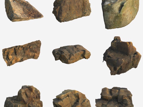  青苔岩石火山石大石头石堆3d模型 