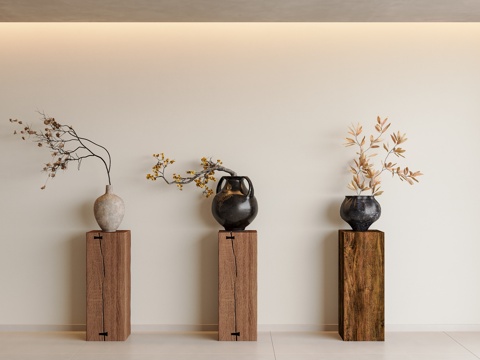  中古侘寂花艺 干枝花艺 盆栽干枝 中古风干枝摆件 侘寂风干枝3d模型 