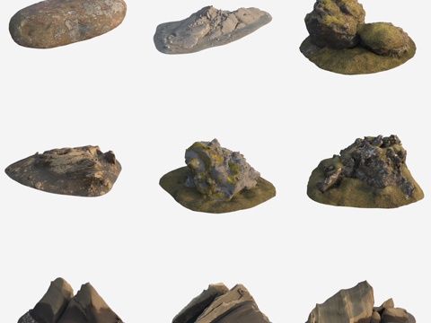  青苔岩石火山石大石头3d模型 