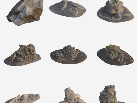 青苔岩石火山石大石头石堆3d模型 